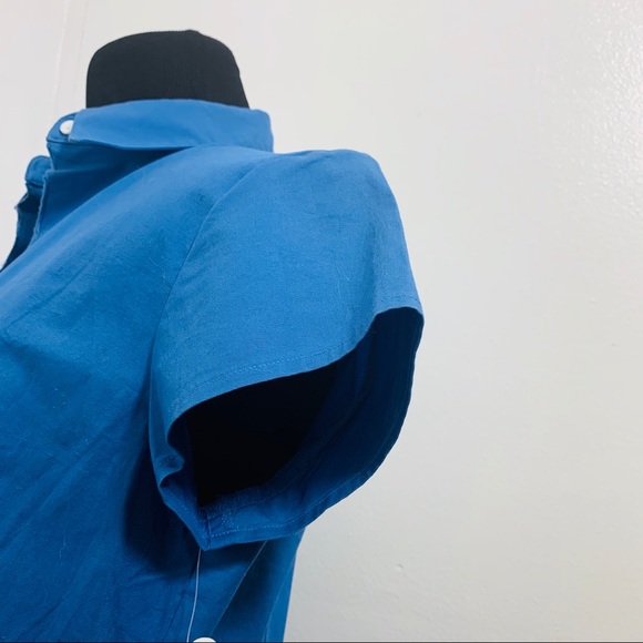 August Silk Logic Blouse Blue Cap Short sleve - Picture 5 of 6